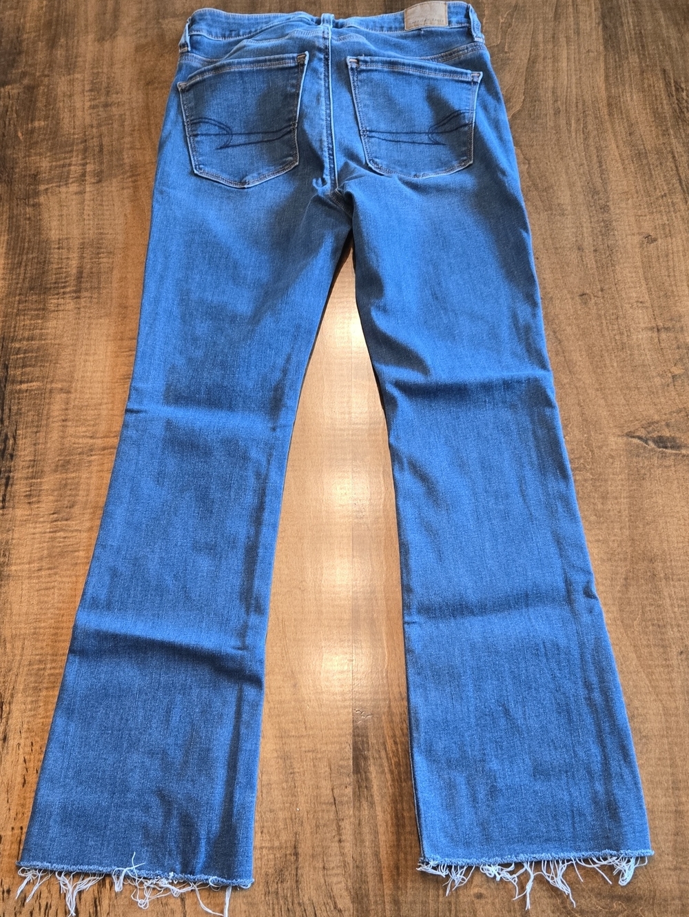 American Eagle Outfitters Blue Flared Raw-Hem Jeans
